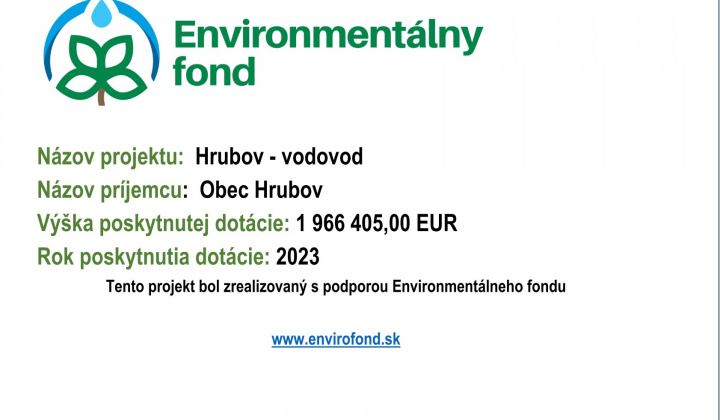 Hrubov - Vodovod - dotácia Envirofond 2023